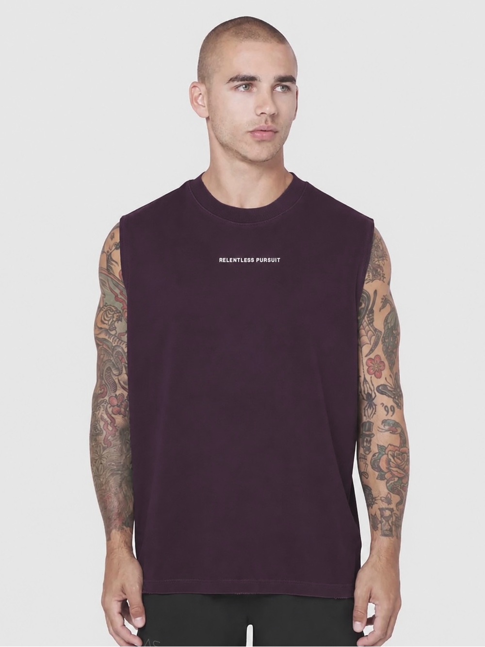 ASRV Silver-Lite Oversized Cutoff Tank Top Relentless Pursuit in Plum Purple